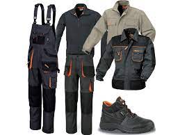 abbigliamento da lavoro salopette tecnica pantalone tecnico e maglia 2 giubotti tecnici uno chiaro e uno scuro una scarpa antinfortunistica